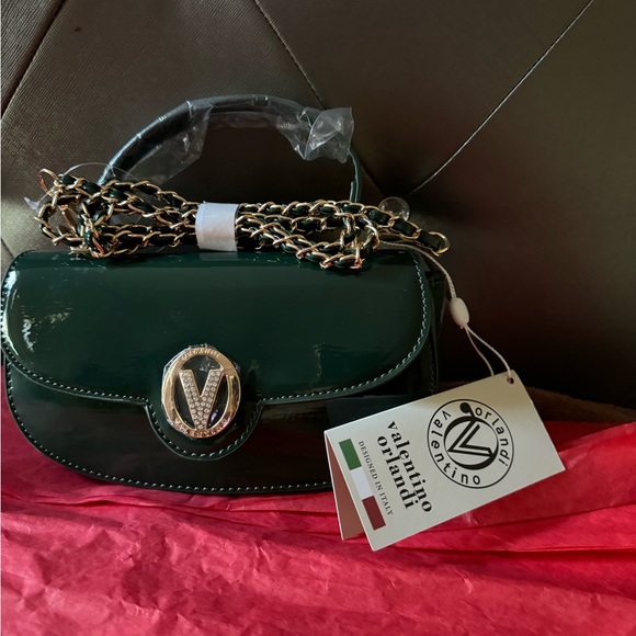 handbags leather, , BRAND NEW!, removeable strap, Valentine Orlandi green bag - Picture 1 of 8